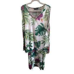 Bon Apple Tea Tropical Sleeveless Top/Long Skirt Set Plus Size 2X *Small Flaws